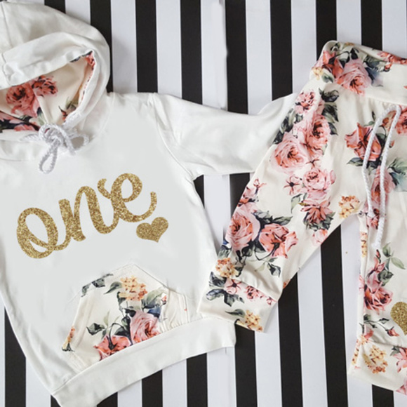 Other - NWT Baby Girls Floral 1st Birthday Jogging Suit